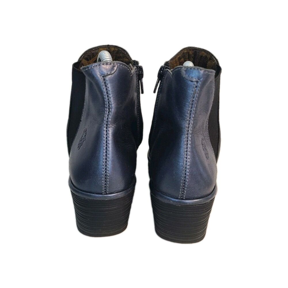 Fly London Yasi Metallic Blue Leather Wedge Ankle Booties EU 37 Whimsigoth Edgy - Picture 6 of 9